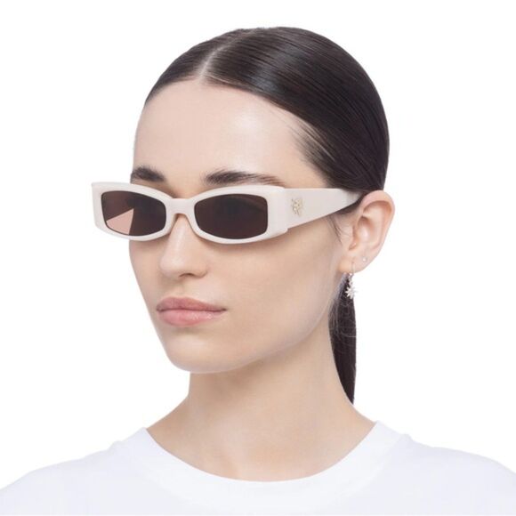LE SPECS AFENDS Pretense Cat Eye Rectangular Unisex Ivory Sunglasses NWT